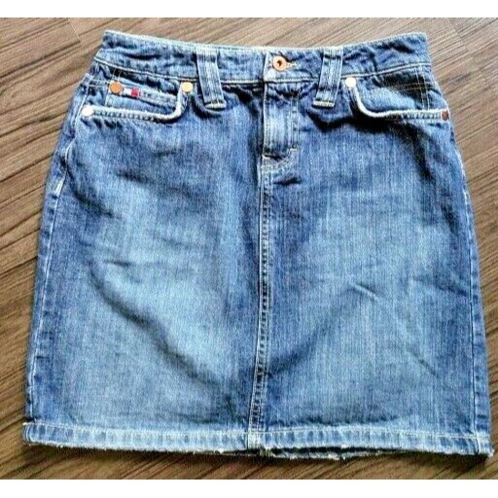 Vtg 80s Tommy Hilfiger Blue Jean Mini Skirt Sz 7 28x16 Cotton Denim Hudson Pkts